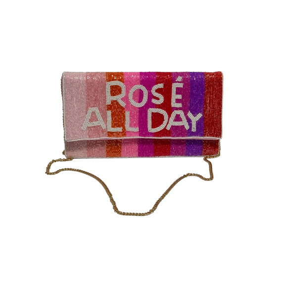 Rose All Day Beaded Clutch / Crossbody Purse shades of Pink new night out bag - Picture 6 of 10